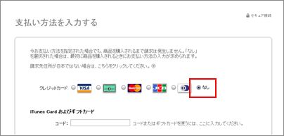 iTunes 支払い方法の入力欄