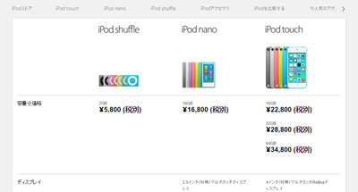 アップル iPod/iPad 価格改定