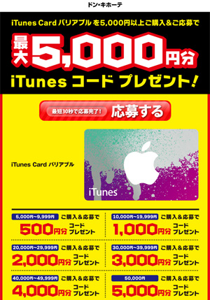 ドン・キホーテ iTunes Card キャンペーン