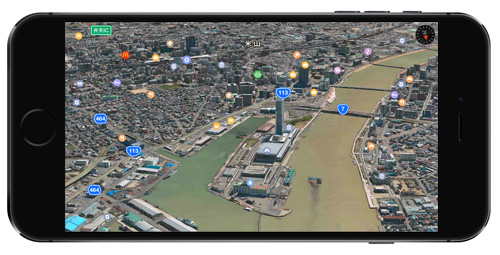 マップアプリで新潟が3D表示に対応