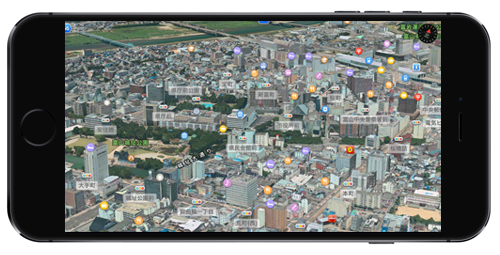 マップアプリで富山が3D表示に対応