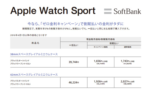 Apple Watchの新価格 ソフトバンク