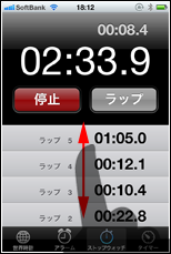 iPhone ラップタイム履歴はスライドし確認できます