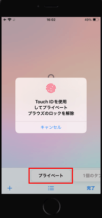 Touch IDを使用してプライベートブラウズのロックを解除