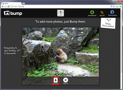 Bumpで転送した写真をパソコンにダウンロードする