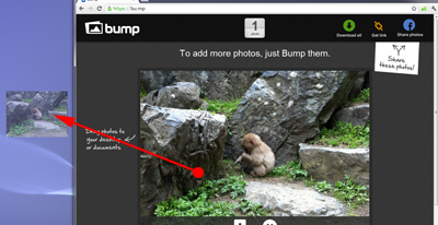 Bumpアプリで転送した写真をドラッグ＆ドラッグでパソコンのデスクトップ上に保存する