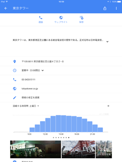 iPadの版Googleマップでお店や観光施設の混雑する時間帯を確認する