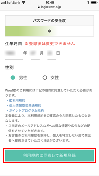 ソフトバンクのiPhoneで「Wow!ID」の利用規約に同意する