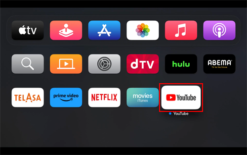 Apple TVで「YouTube」アプリでログイン画面を表示する