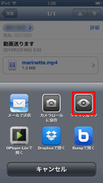 iPod touchのメールでクイックルックをタップする