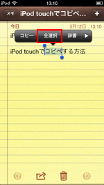 iPod touchでテキスト全体をコピーする