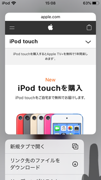 iPod touchのSafariでプレビューの余白をタップする