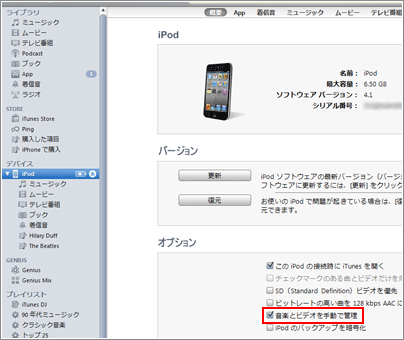 iPod touch 手動管理