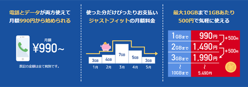 b-mobile S 990 ジャストフィットSIM 月額料金