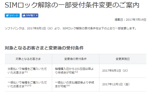 ソフトバンク SIMロック解除