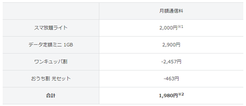 ワンキュッパ割 月額通信量