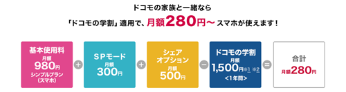 ドコモの学割 月額280円