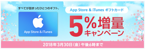 App Store & iTunes ギフトカード 5%増量キャンペーン