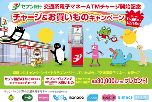 セブン銀行 交通系電子マネー ATM チャージ開始記念 チャージ＆お買いものキャンペーン