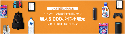 Amazonタイムセール 最大5,000ポイント還元