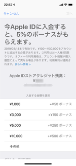 Apple IDに入金してボーナスをもらう