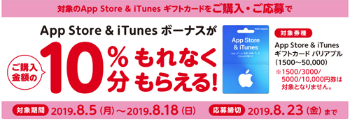 App Store & iTunes ギフトカード バリアブル 10%分ボーナス