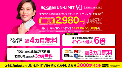 楽天モバイル Rakuten UN-LIMIT VII