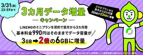 LINEMO 3カ月間データ増量キャンペーン