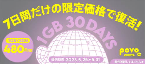 1GB（30日間）480円