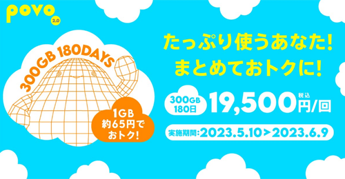 300GB（180日間）19,500円