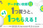 povo2.0で「データ使い放題(24時間)」を1つ買うと1つもらえるキャンペーンが実施中 - 9/3まで