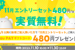 povo2.0に新規加入で「エントリーセット(480円/回)」が実質無料になるキャンペーンが開始 - 11/30まで