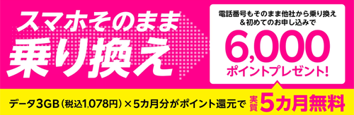 楽天モバイル 他社から乗り換え＆初めて申し込みで6,000ポイント還元