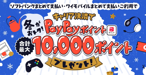 冬がおトク！キャリア決済で合計
最大10,000円相当のPayPayポイントプレゼント！