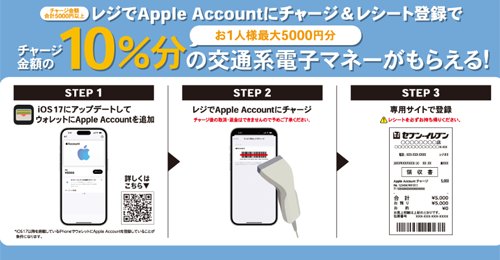 セブンイレブンのレジでAppleアカウントにチャージ 10%還元