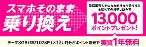 楽天モバイル 他社から乗り換え＆初めて申し込みで13,000ポイント還元