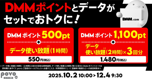 povo2.0で「DMMポイント」とデータがセットになったトッピングが期間限定で提供開始