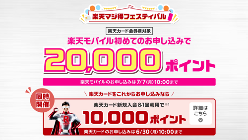 楽天モバイル初めてお申し込みで20,000ポイント