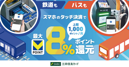 三井住友カードが「スマホのタッチ決済乗車で最大8％還元！」キャンペーンを開始