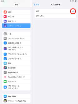 iPadでスクリーンタイム機能でのアプリ内課金の制限を解除する