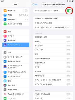 iPadでスクリーンタイムのコンテンツとプライバシーの制限をオンにする