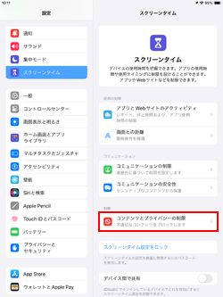 iPadでコンテンツとプライバシーの制限の設定を確認する