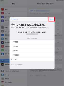 iPadでApple IDにストアクレジットを入金する