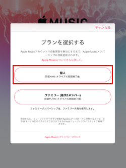 iPad/iPad miniでApple Musicのプランを選択する