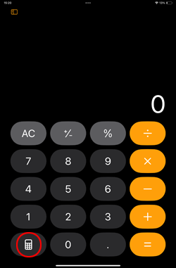iPadの計算機で計算機アイコンをタップする