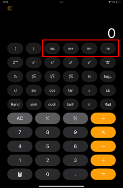 iPadの計算機(電卓)アプリでメモリーキーを表示する