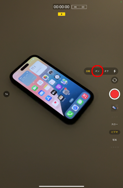 iPadのフラッシュ設定でオンを選択する