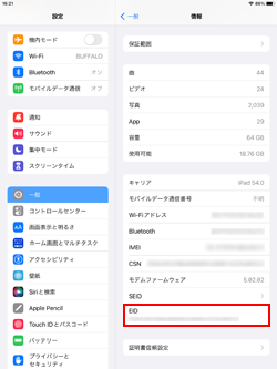 iPadでEID情報が表示されるかでeSIM対応を確認可能