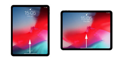 iPadのロック画面で下からスワイプする