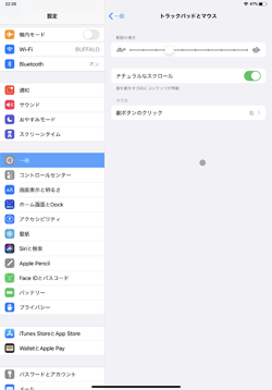 iPadでUSBマウスのスクロールの向きやポインタの速さを変更する